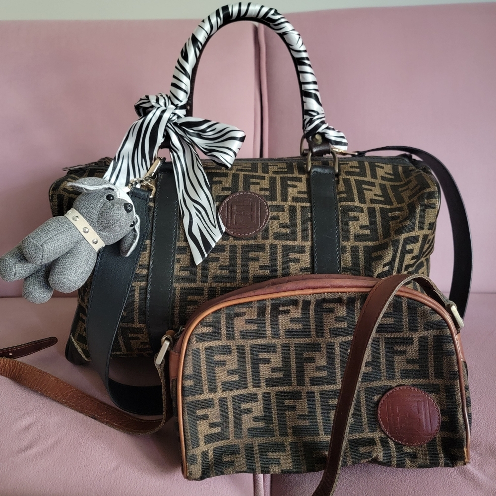 🟢Final Price!! 2pcs RARE Authentic Fendi Boston Travel Bag And Crossbody Bag